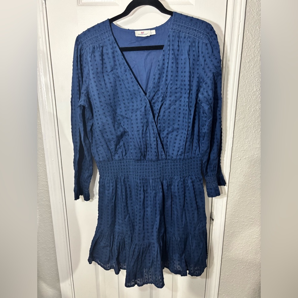Vineyard Vines Navy Textured Dot Dress